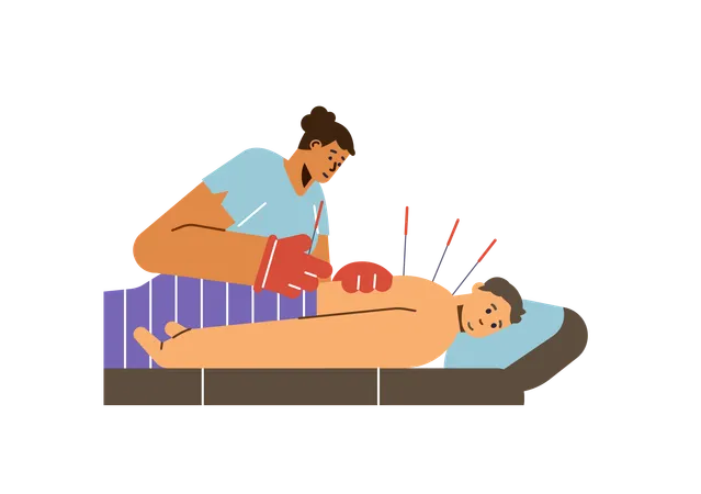 Man taking Acupuncture back and spine treatment using needles  Illustration