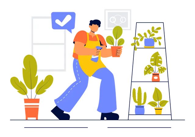 Man taking care of plant  Illustration