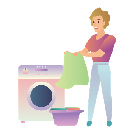 Man taking clothes out of washing machine Illustration