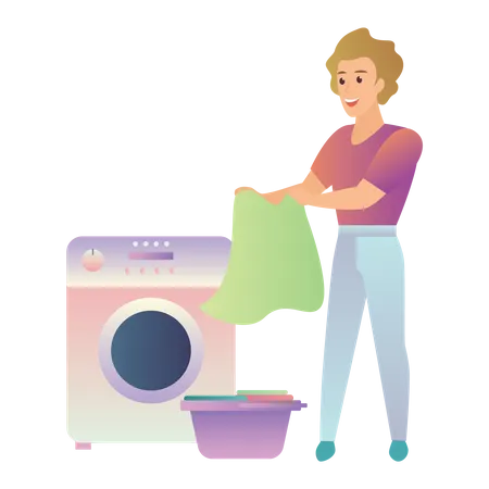 Man taking clothes out of washing machine  Illustration