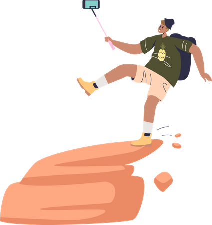 Man taking dangerous selfie  Illustration