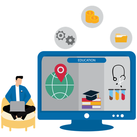 Man taking digital education  Illustration