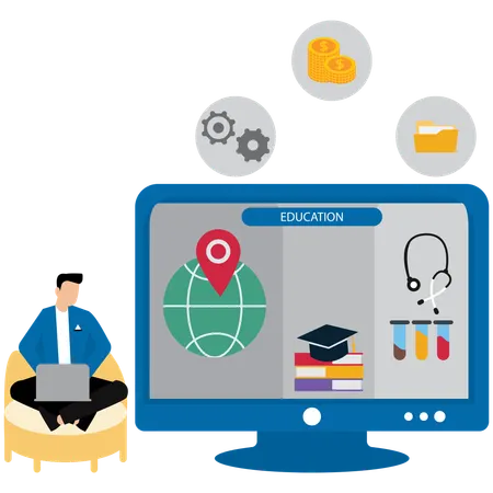 Man taking digital education  Illustration