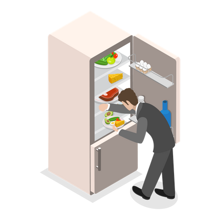 Man taking food from fridge  イラスト