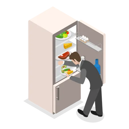 Man taking food from fridge  Illustration
