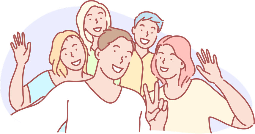 Man taking group selfie  Illustration