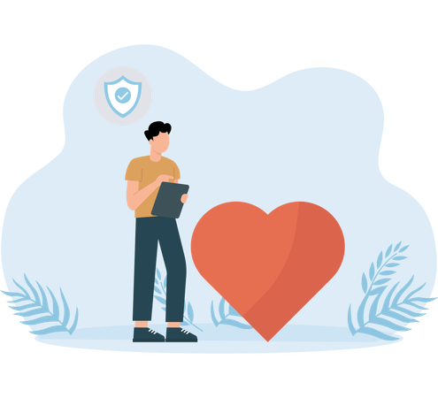 Man taking heart insurance  Illustration