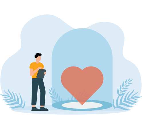 Man taking heart insurance  Illustration