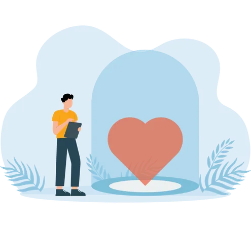 Man taking heart insurance  Illustration