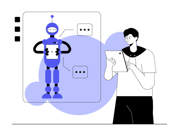 Man taking help from robot  Illustration