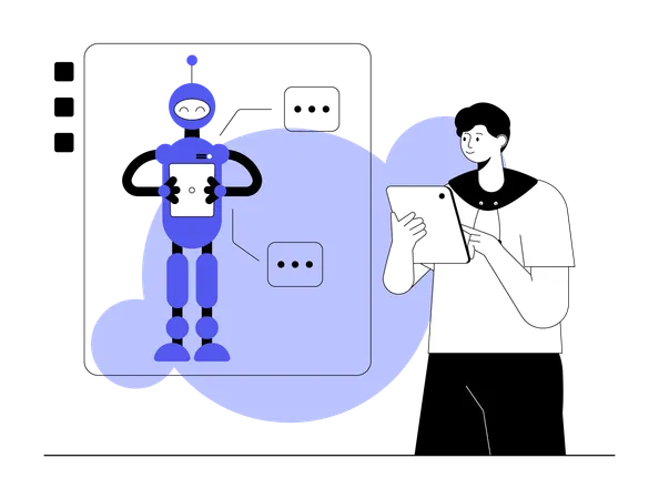 Man taking help from robot  Illustration