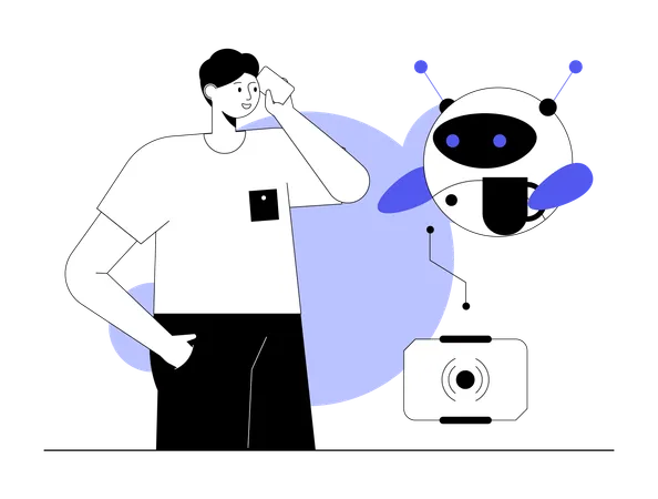 Man taking help of Humanoid  Illustration