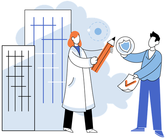 Man taking insurance policy from woman  Illustration