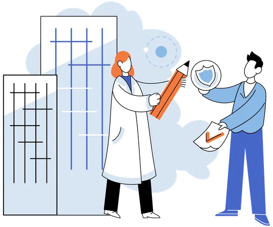 Man taking insurance policy from woman  Illustration
