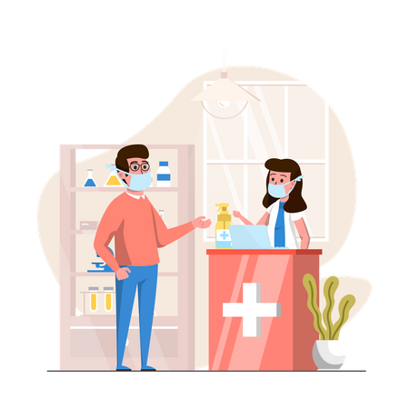 Man taking medicine from nurse  Illustration