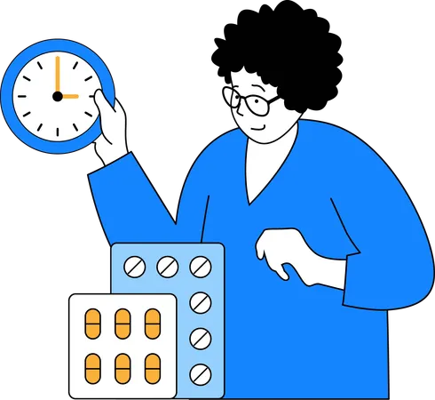 Man taking medicine on time  Illustration