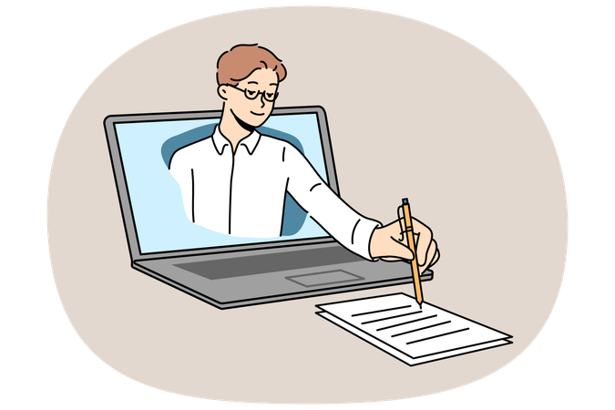 Man taking notes during online lecture  Illustration