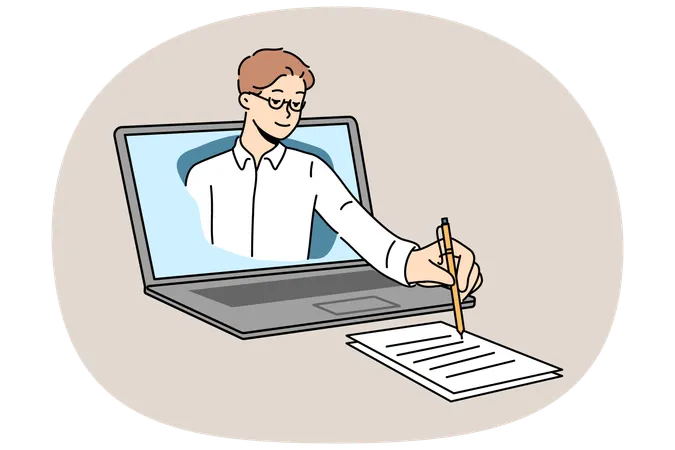 Man taking notes during online lecture  Illustration