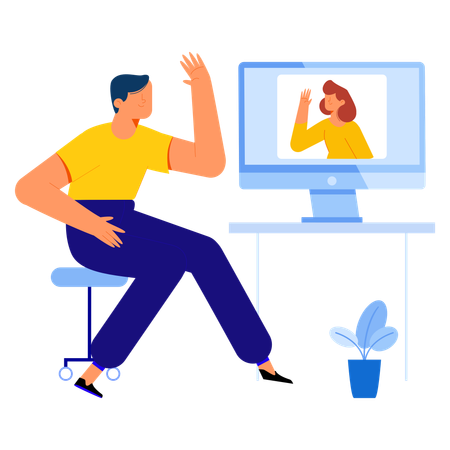 Man taking on video chat with woman  Illustration