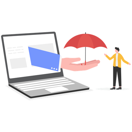 Man taking online business insurance  Illustration