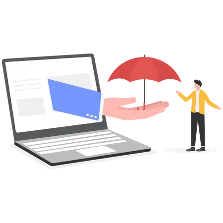 Man taking online business insurance  Illustration