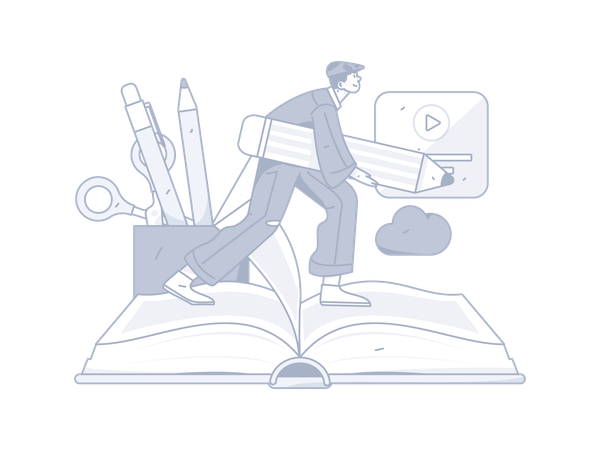 Man taking Online education  Illustration