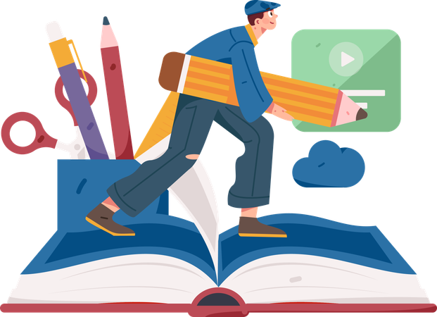 Man taking Online education  Illustration