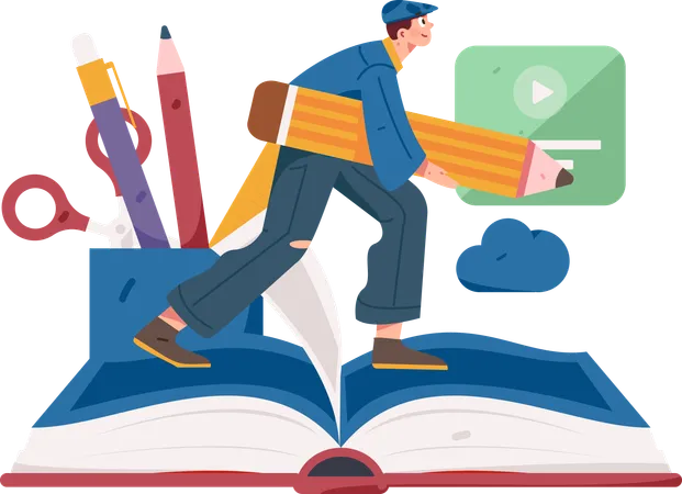 Man taking Online education  Illustration