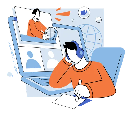 Man taking online education  Illustration