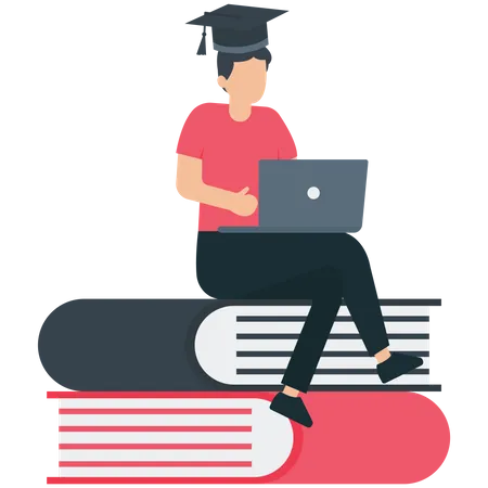 Man taking Online graduation  Illustration