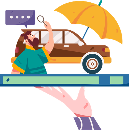 Man taking online insurance policy for car safety  Illustration