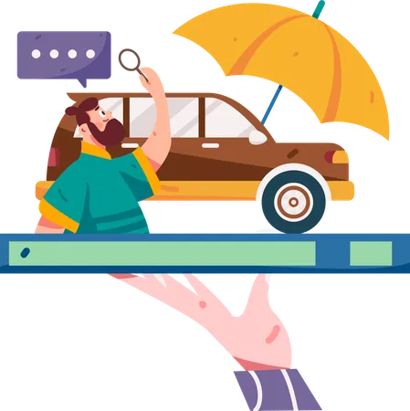 Man taking online insurance policy for car safety  Illustration