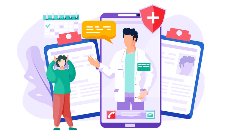 Man taking online medical consultation  Illustration