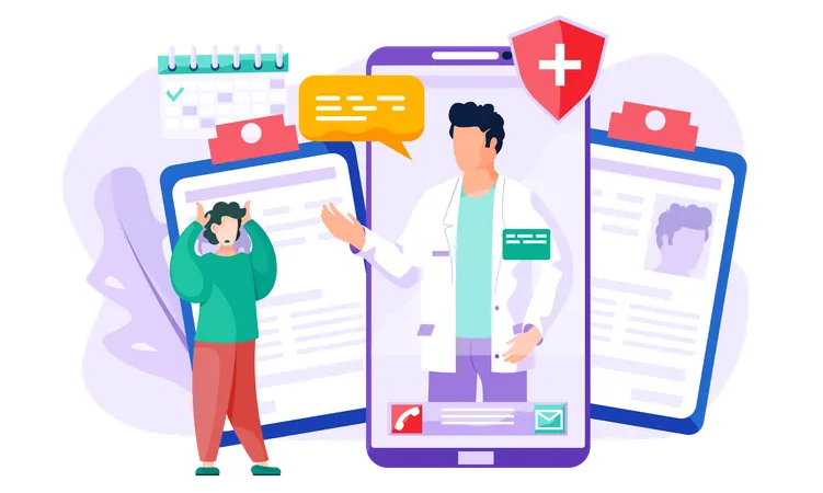 Man taking online medical consultation  Illustration