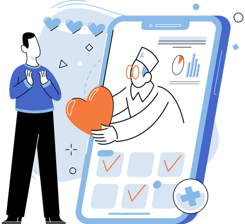 Man taking online medical insurance from mobile  Illustration