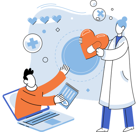 Man taking Online medical policy  Illustration