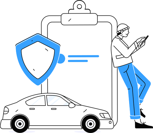 Man taking online policy for car security  Illustration