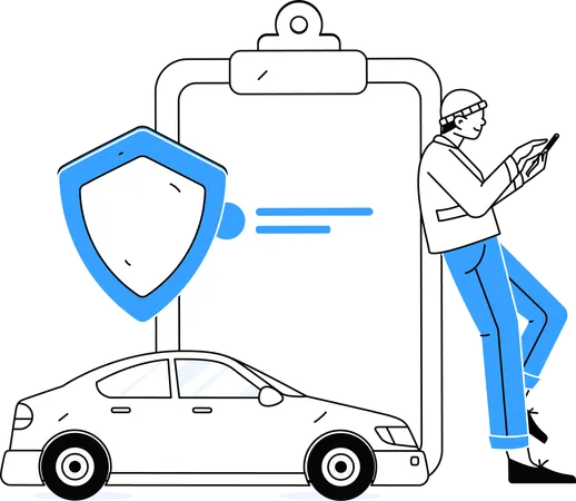 Man taking online policy for car security  Illustration