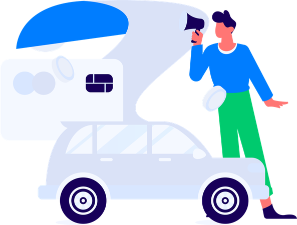 Man taking online policy for car security  Illustration