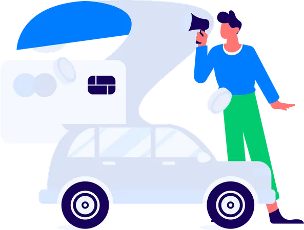 Man taking online policy for car security  Illustration
