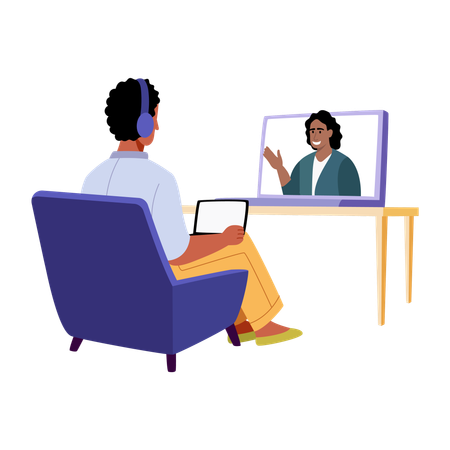 Man taking online therapy  Illustration