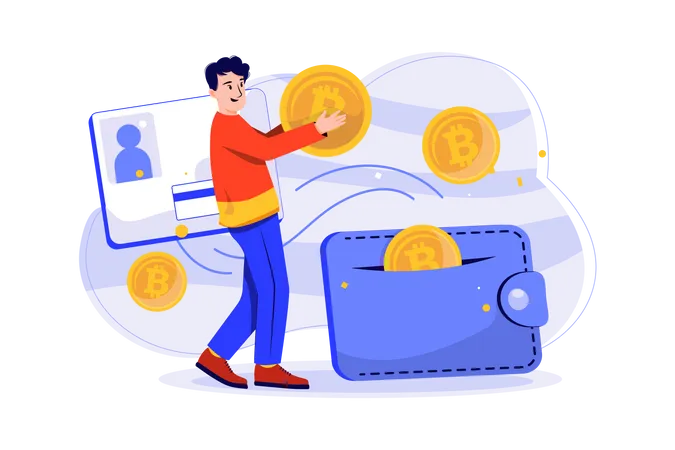 Man taking payout of cryptocurrency  Illustration