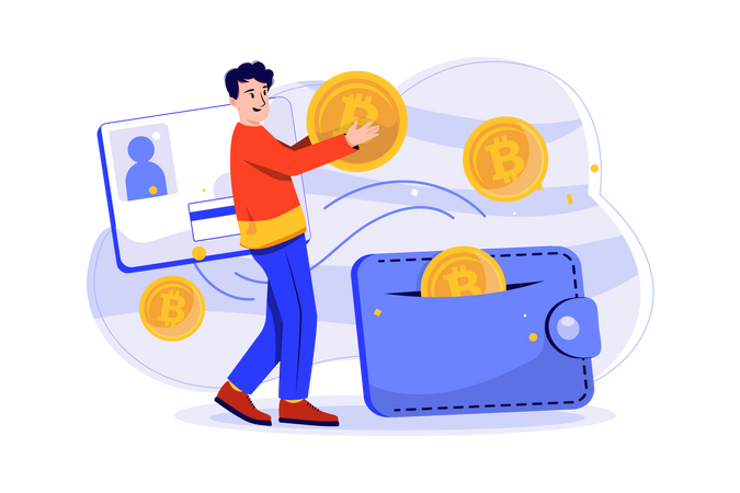 Man taking payout of cryptocurrency  Illustration