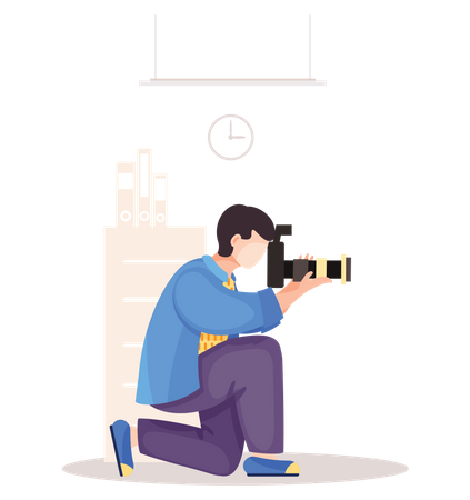 Man Taking Photo In Office  イラスト