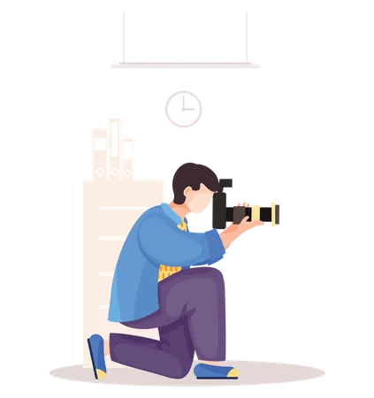 Man Taking Photo In Office  イラスト