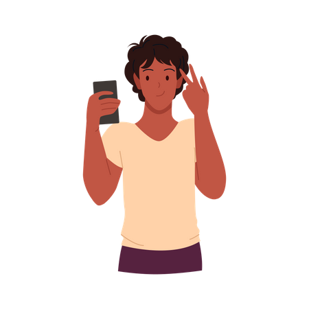 Man taking photo on mobile  Illustration