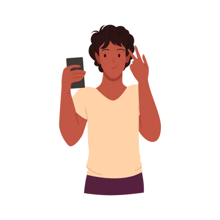 Man taking photo on mobile  Illustration