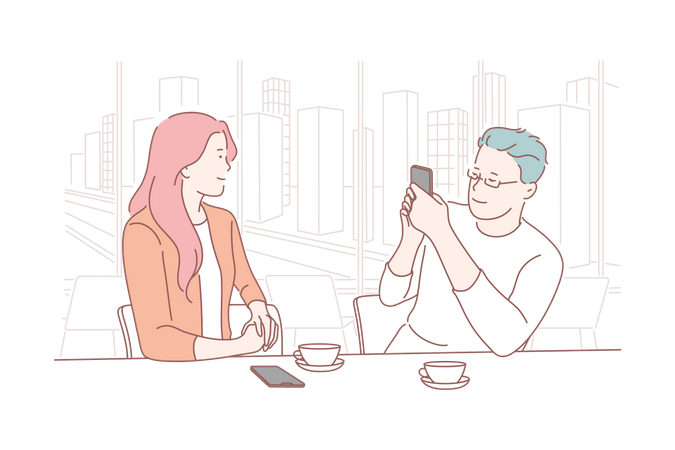 Man taking photo to woman  Illustration