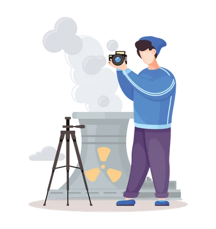 Man Taking Pictures of nuclear plant  Illustration