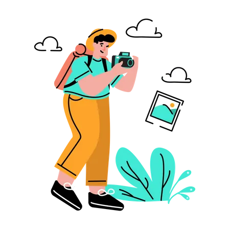 Man taking pictures while traveling  Illustration